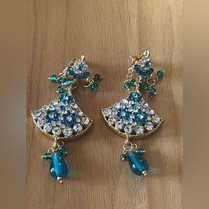 Gold-Tone Teal Crystal Dangle Earrings - Women Jewelry